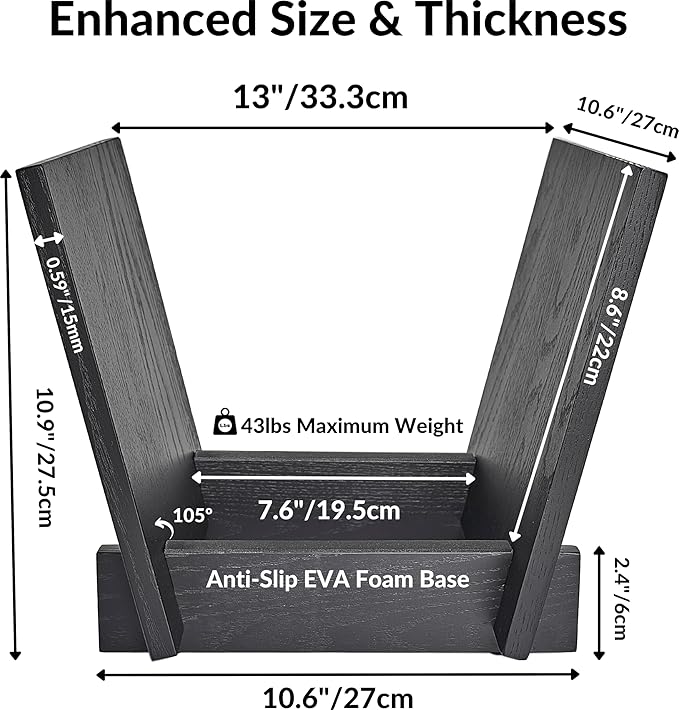 Honygebia Wooden Vinyl Record Holder - Black Solid Oak Wood Record Album Holder, V-Shaped Vinyl Record Storage Racks, Album Holders for Vinyl Records, Shelf for Storing Collection of 40 Premium LPs