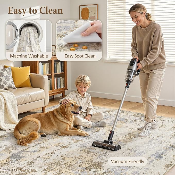 Area Rugs 8x10 Living Room: Washable Large Abstract Modern Neutral Soft Rug Stain Resistant Non-Slip Backing Carpet for Bedroom Dining Room Indoor Nursery Dorm Home Office Decor - Brown