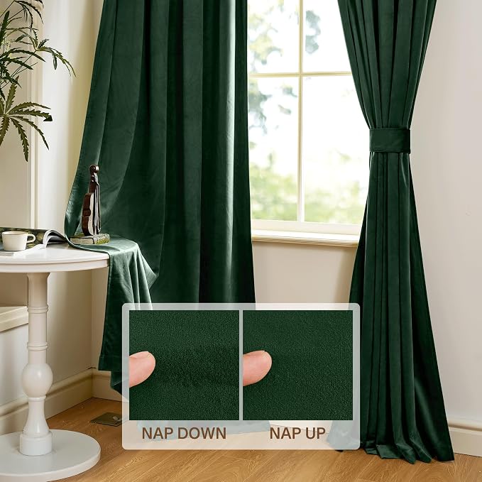 StangH Dark Green Velvet Curtains 96 inches, 2 Panels | Holiday Living Room Window Decor, 300GSM Soft Velvet, Privacy Protect, Thermal Insulated, Dining Room, Doorway