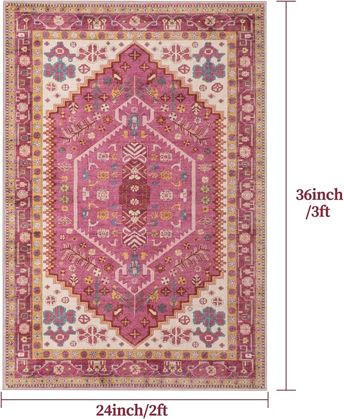 Ciicool Small Area Rug, 2x3ft Boho Rug, Ultra Soft Entry Rugs for Entryway, Non-Slip Washable Rugs Oriental Low-Pile Indoor Mat Floor Carpet for Entrance Bedroom Kitchen Bathroom Foyer Decor