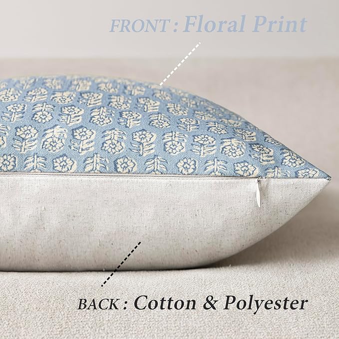 Foindtower Set of 2 Decorative Neutral Floral Print Throw Pillow Covers Vintage Accent Farmhouse Cushion Covers Boho Home Decor for Sofa Couch Chair Bedroom Living Room Outdoor,20×20 Inch,Powder Blue