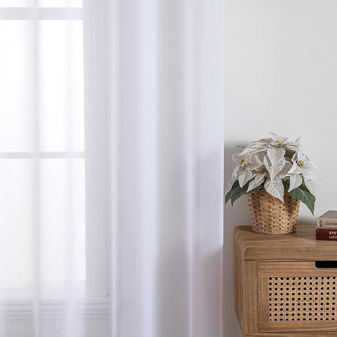 MIULEE 2 Panels White Semi Sheer Window Curtains 72 Inches Long Elegant Decoration Grommet Top Window Voile Drapes/Treatment Linen Textured Panels for Bedroom Living Room (54X72 Inches)