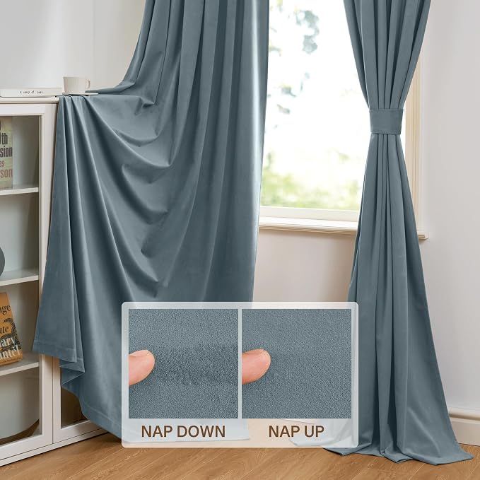 StangH Stone Blue Curtains 96 inches Privacy Thermal Window Decor, 2 Panels | Room Darkening, Noise Reducing & UV Protection Drapes for Bedroom, 300GSM Soft Velvet, Dining Room, Living Room, Sliding Door