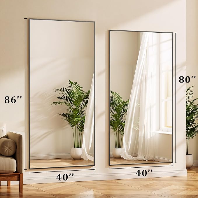 BEAUTYPEAK 80"x40" Rectangle Full Body Floor Mirrors, Full Length Mirror Hanging or Leaning, Aluminum Alloy Frame Wall Mirror for Bedroom, Dressing Room, Black