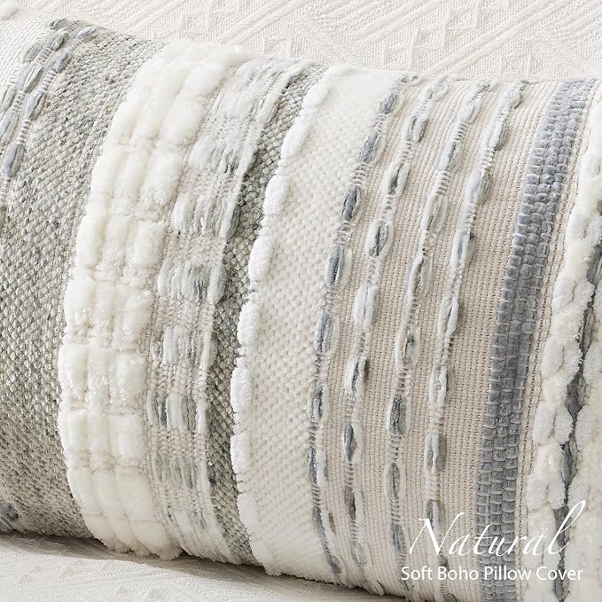 Kevin Textile Spring 14x36 Inch Long Lumbar Pillow Cover 1 Pack Boho Decorative Rectangle Cushion Case Throw Soft Chenille Thread Woven Tufted Textured Accent for Living Room Couch Sofa Bed, Grey