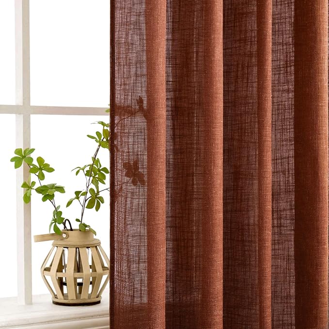 MIULEE Burnt Orange Linen Curtains 84 Inch Length 2 Panels for Bedroom Living Room, Soft Thick Linen Textured Window Drapes Semi Sheer Light Filtering Back Tab Rod Pocket Burlap Look Fall Decorations