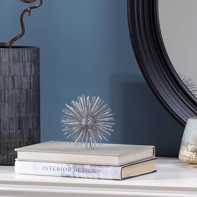 Torre & Tagus Spike Ball Silver Sphere Decor, Mid Century Modern Metal Silver Starburst for Home Decor On Shelf, Coffee Table, Wedding or Handmade Gift (4")