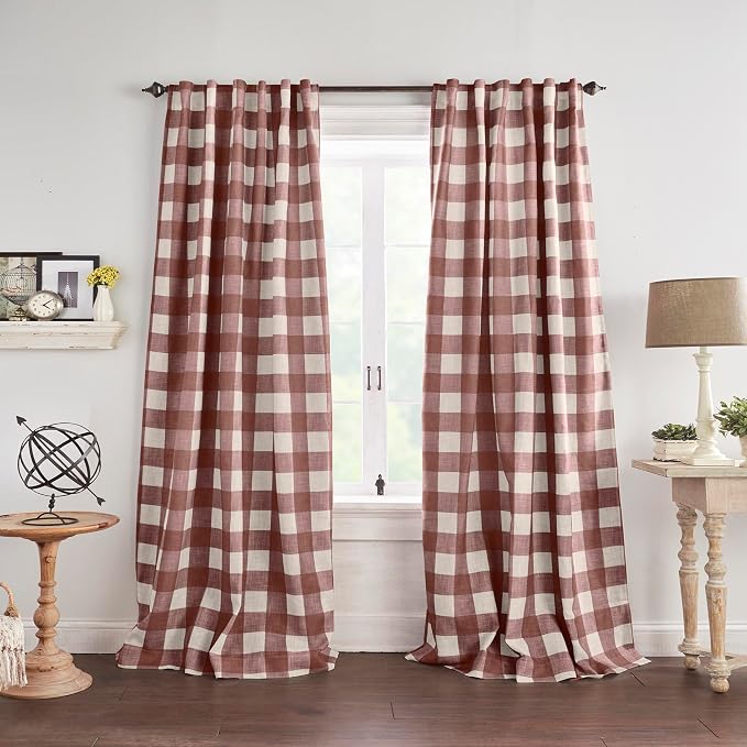 Grainger Rod Pocket Back Tab Window Curtain Panel, Red - 52" W x 63" L
