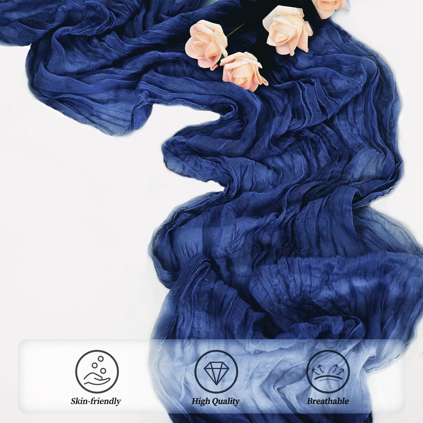 10FT 12 Pack Royal Blue Cheesecloth Table Runner 20 x 120 Inch Long Rustic Gauze Cheese Cloth Table Runner for Wedding Bridal Baby Shower Table Decorations Boho Fabric Sheer Birthday Party Table Decor