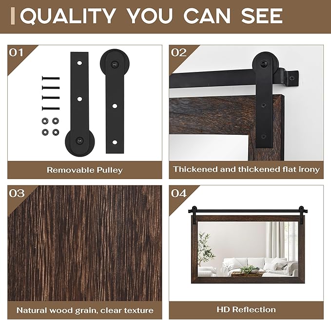 COGOOD Farmhouse Barn Door Mirror - 22 x 29 Rustic Wood Framed Wall Mirror for Bathroom, Living Room, Entryway Wall Decor (Black Brown)