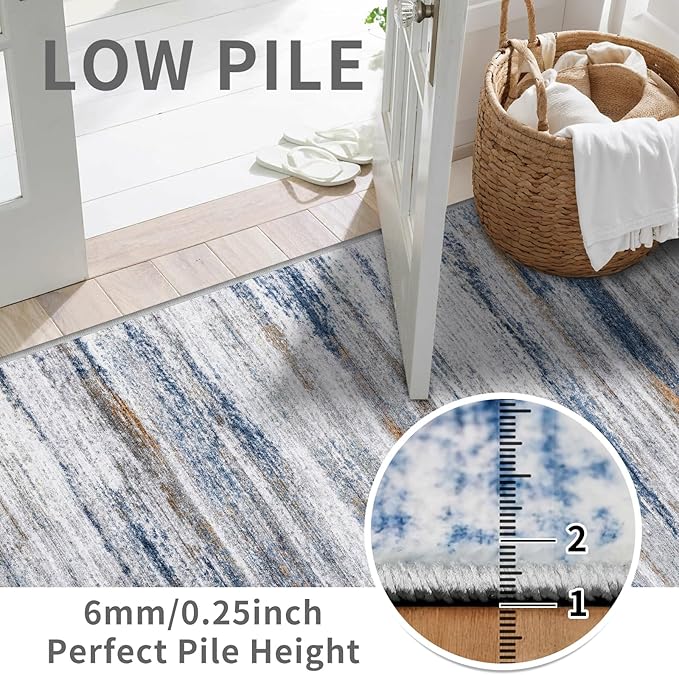 2x4 Washable Entryway Runner Rugs: Easy-to-Clean Runners for Hallway Bedroom - Stain and Water Resistant Rug with Non-Slip Backing - Soft Low-Pile Door Mat Kitchen Carpet Navy Grey