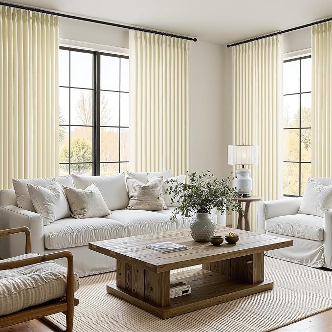 90 Inches Long Pinch Pleated Semi Sheer Curtains,Cream Linen Blended Light Filtering Window Curtains 90 Length 2 Panels for Living Room Bedroom Pinch Pleat Drapes with Hooks 2 Panels