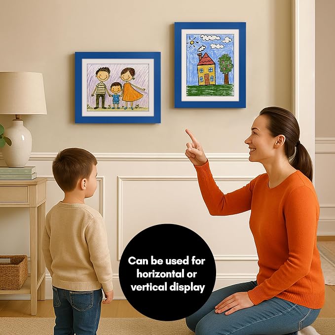 Americanflat - 2 Pack - Kids Artwork Frame Changeable (Blue) - Magnetic Door Holds 100 Art Pieces - 8.5x11 Letter Size Display with Mat or 10x12.5 Without Mat - My Mini Masterpiece
