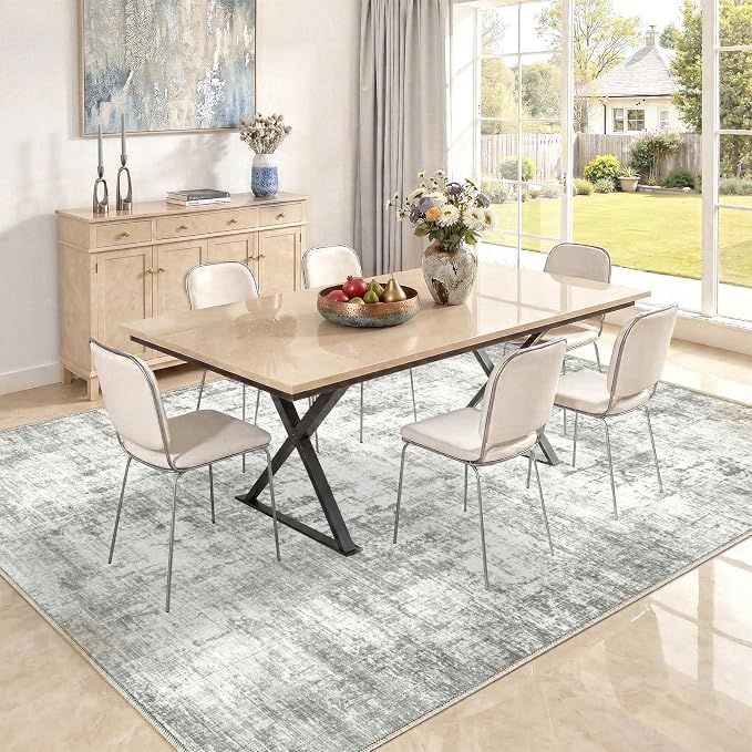 10x12 Area Rugs Washable Living Room Rug-No Slip Soft Carpets Modern Abstract Indoor Floor Stain Resistant Large Carpet for Bedroom Dining Room Farmhouse Nursery Home Office Grey