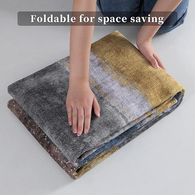 Ciicool Modern Abstract Yellow Blue Rug for Living Room, 6'x9' Machine Washable Area Rug Non-Slip Rug, Low-Pile Contemporary Indoor Dining Floor Carpet for Bedroom Office Under Table Home Decor