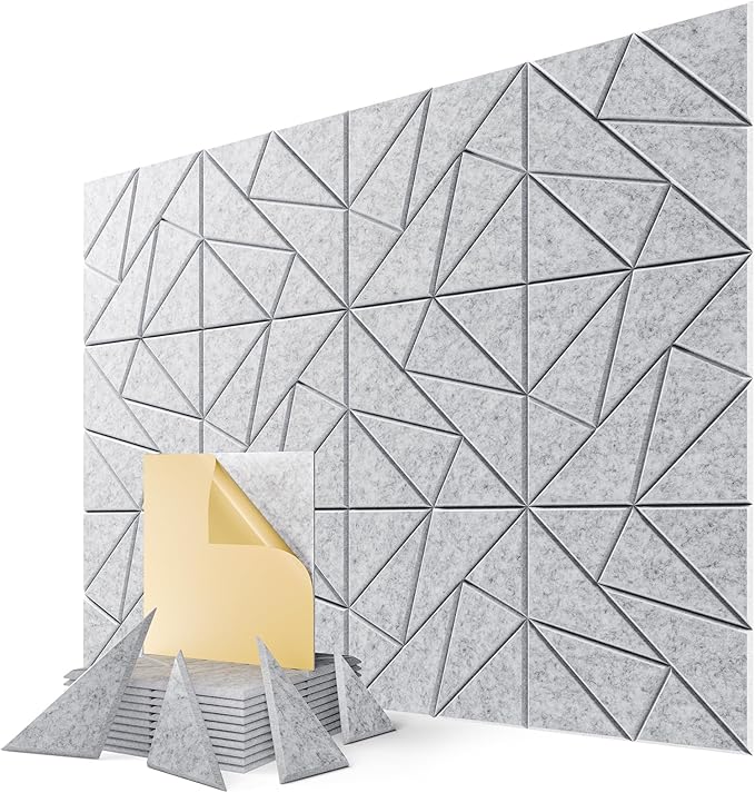 12-Pack Acoustic Panels,12"x12"x0.4" Soundproof Wall Panels, Peel & Stick Sound Proof Foam Panels for Walls, Geometric Noise Reduction Panels for Home Office,Studio (Sliver Gray)