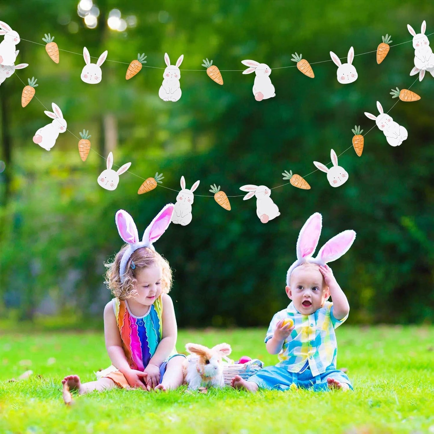 Cheerland Bunny Garland Party Decorations Cute Rabbit Carrot Banner Hanging Streamer for Girls Kids Birthday Baby Shower Classroom Home Office Decor Easter Garden Animal Tea Parties Supplies 2pcs