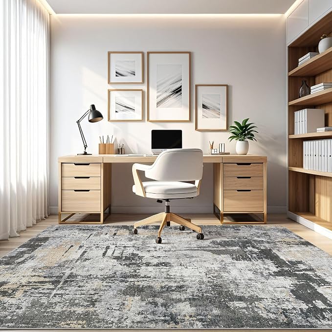 10x14 Area Rugs Living Room: Washable Large Abstract Modern Soft Rug Stain Resistant Indoor Floor Non Slip Accent Carpet for Bedroom Nursery Playroom Office Dining Room Dorm Home House- Black Gold