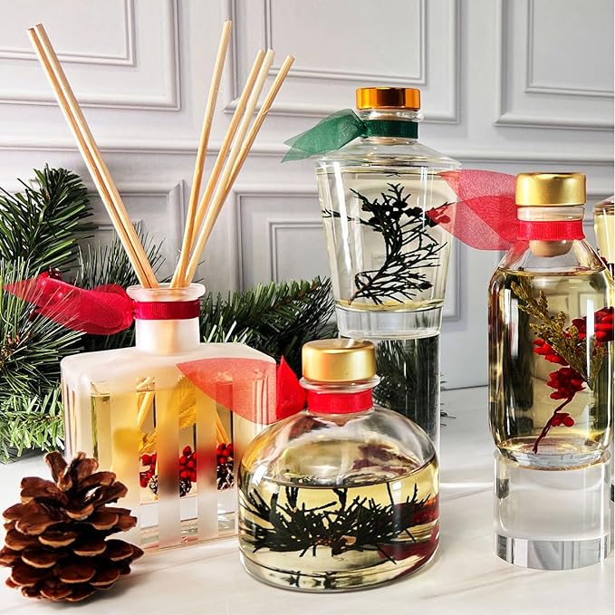 Reed Diffuser Set - Spiced Pomander Scented Diffuser with Sticks | Holiday Home Fragrance Reed Diffuser for Bedroom, Bathroom Shelf Décor, with Real Botanicals in the Bottle - Made in the USA