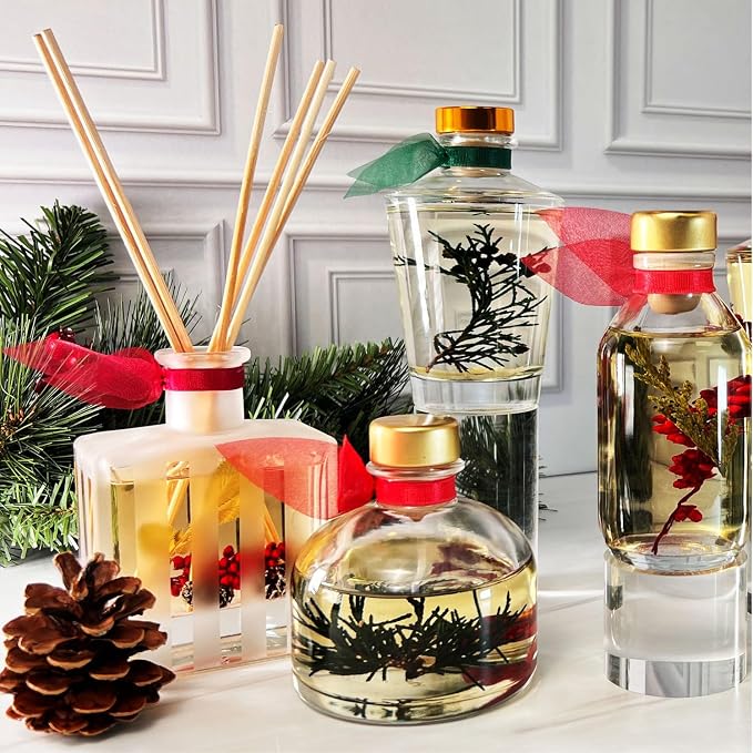 Reed Diffuser Set - Coconut & Eucalyptus Scented Diffuser with Sticks | Home Fragrance Reed Diffuser for Bedroom, Bathroom Shelf Décor, with Real Florals in the Bottle - Made in the USA