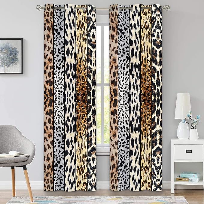Wild Animal Print Curtain, Room Darkening Thermal Insulated Blackout Leopard Boa Window Drapes with Grommets for Living, Dining, Bedroom, 42"x 90", Set of 2 Panels