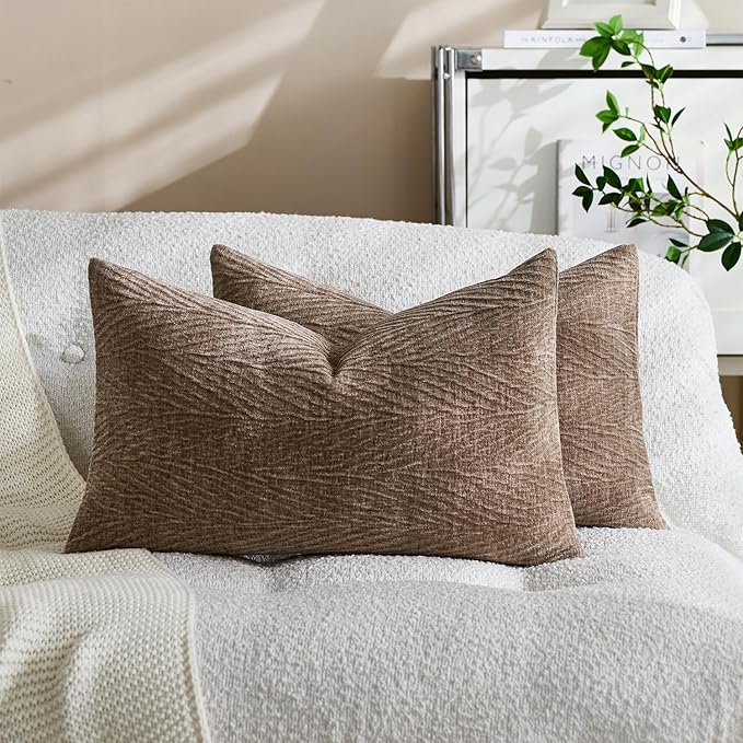 Spring Pillow Covers 12x20 Inch Set of 2, Soft Decorative Throw Pillow Covers with Leaves Texture, Hidden Zipper for Home Sofa Bed Couch (Tan, 12" x 20" (Pack of 2))
