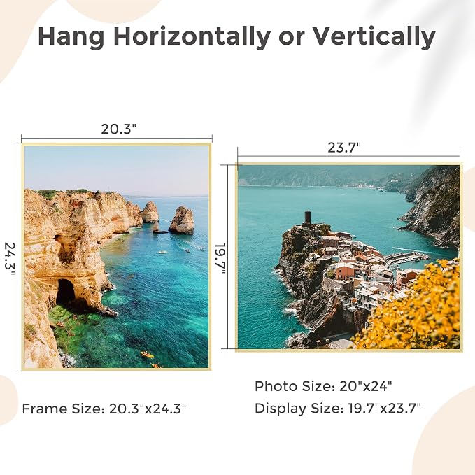 20x24 Metal Picture Frame, Aluminum Poster Frame with Real Glass, Gold | Elegant Gold 24x20 Frame with Tempered Glass for Wall Display, Posters, Art & Photos | Wall Kit Included