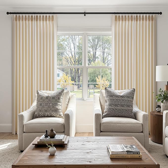 Beige 96 Inch Length Pinch Pleat Linen Curtains Drapes 2 Panels Set,Hooks Sense of Design Semi Sheer Elegance Window Curtains Living Room Bedroom,Half Price Drapes 96 inches Long Set of 2