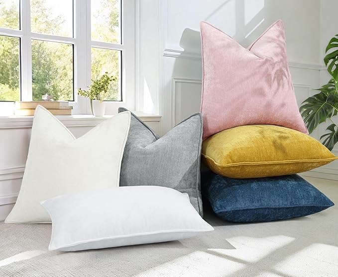 decorUhome Fall Couch Throw Pillow Covers 12x20 Set of 2, Decorative Soft Velvet Modern Cozy Chenille Lumbar Pillow Cases with Elegant Design for Sofa Bed Living Room Home Decor, Blush Pink