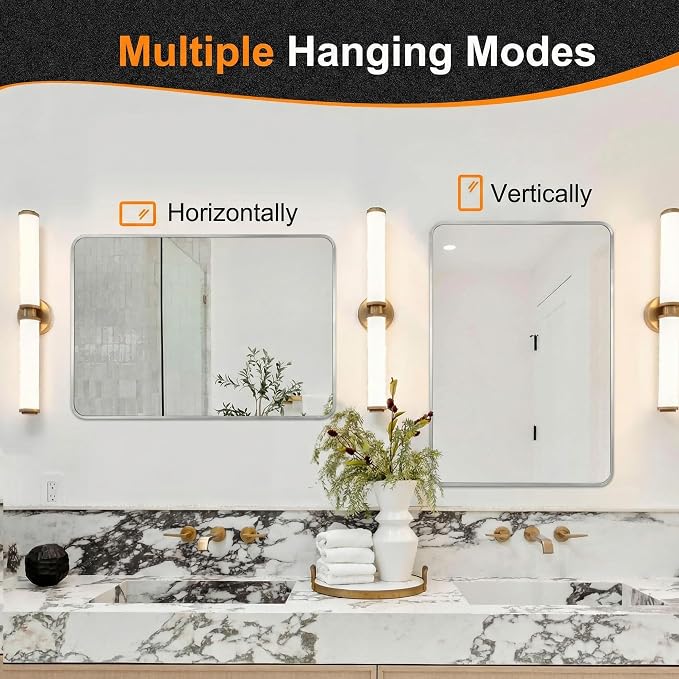 Delma Bathroom Vanity Mirror, Black Framed Bathroom Mirror for Over Sink, High-Definition Bathroom Mirror, Versatile Bathroom Vanity Mirror, Hangs Horizontally or Vertically(30x20, Silver)