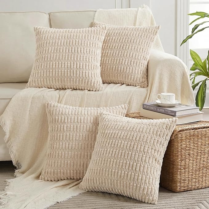Fancy Homi 4 Packs Decorative Throw Pillow Covers for Living Room Couch Bed, Modern Farmhouse Boho Home Décor Accent Cushion Case, 24" x 24", Tan