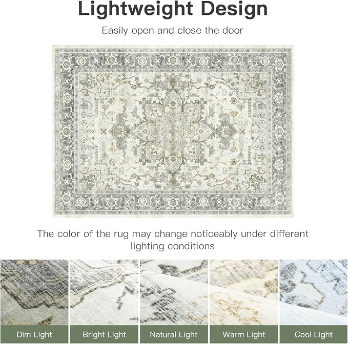 Lofus 9x12 Area Rugs for Living Room, Machine Washable Non-Slip Area Rug, Low Pile Large Rugs for Bedroom, Kitchen, Dining Room, Home Office, Vintage Oriental Print Rug, Taupe Grey