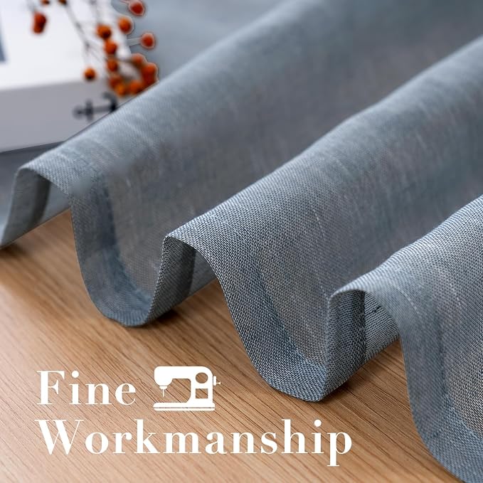 H.VERSAILTEX Linen Curtains 90 inches Long Linen Curtains/Natural Linen Blended Sheer Curtain/Panels/Drapes for Living Room, Home Decorative Privacy Window Treatment Nickel Grommets, Denim