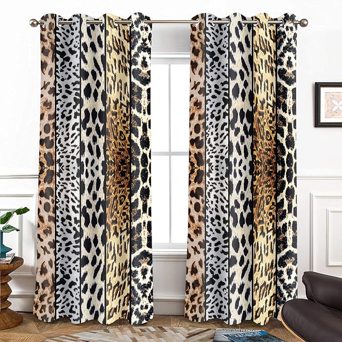 Wild Animals Print Window Drapes, Fierce Beast Skin Room Darkening Thermal Insulated Blackout Grommets Curtains, for Living, Dining, Bedroom, 52"x 84", 2 Panels, CLLSSP1042