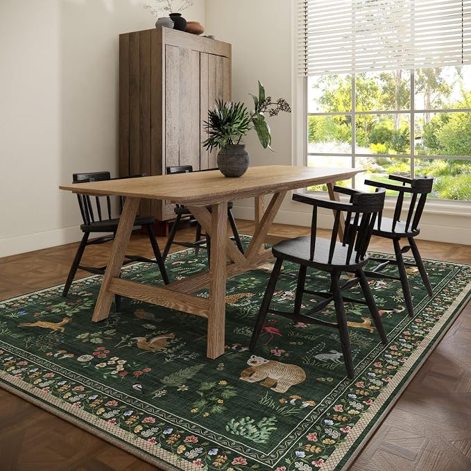 Machine Washable Rugs for Living Room: 8x10 Area Rugs for Bedroom Stain Resistant Non Slip Low Pile Soft Lightweight Carpet Rug for Kitchen Dining Room Farmhouse Nursery Kids Room Playroom