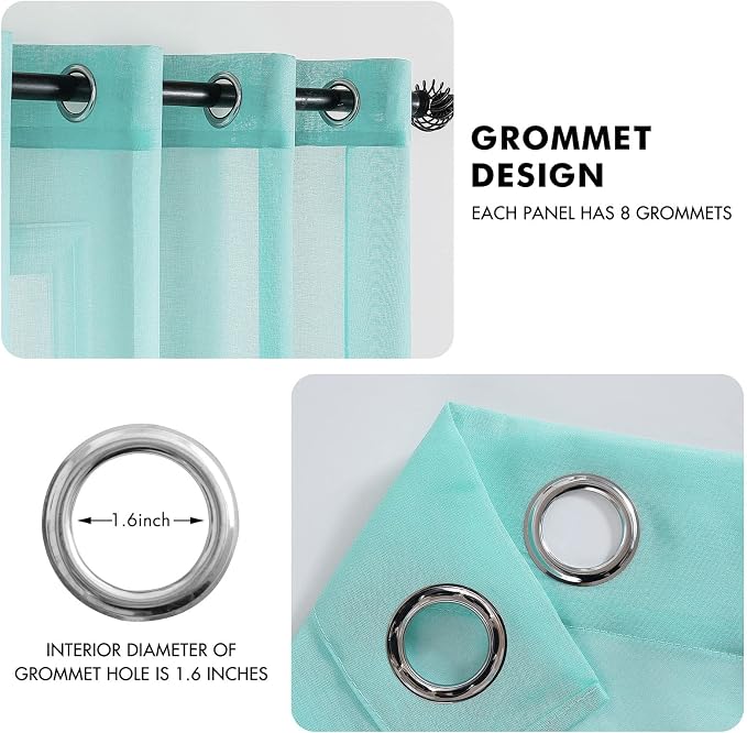 MIULEE 2 Panels Turquoise Semi Sheer Window Curtains 84 Inch Length Elegant Grommet Top Window Treatments Linen Textured Voile Drapes for Bedroom Living Room Aqua Blue Decor (37X84 Inches)