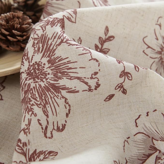 jinchan Floral Linen Tier Curtains 45 Inch Farmhouse Botanic Cafe Drapes for Small Windows Rustic Half Window Curtains for Kitchen Living Room Bathroom Laundry 2 Panels Red on Beige