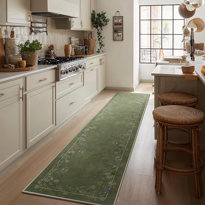 2x10 Washable Kitchen Runner Rug: Hallway Rug Non Slip Stain Resistant Low Pile Soft Indoor Long Floor Carpet Runners for Hallways Kitchen Entryway Laundry Room Bathroom Bedroom Living Room