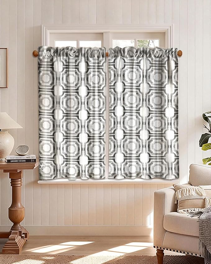 Miss Adola Modern Kitchen Tier Curtains - 45 Inch Length Linen Blend Cafe Curtains Gray Small Window Treatments Over Sink Rod Pocket for Bathroom Living Room Light Filtering, 2 Panels