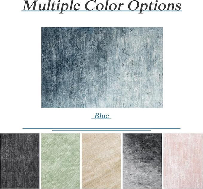 LIANLAM 10x12 Washable Rug, Blue Solid Area Rugs for Living Room & Bedroom | Stain-resistant & Non-slip backing,Low Pile Washable Large Carpet, Solid Vintage Style For High Traffic Areas(10x12,Blue)