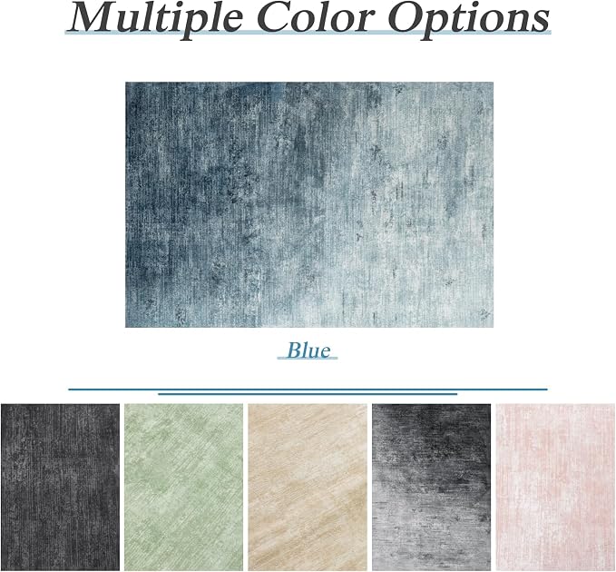 10x14 Washable Area Rug, Blue Solid Area Rugs for Living Room & Bedroom | Stain-resistant & Non-slip backing,Low Pile Washable Large Carpet, Solid Vintage Style For High Traffic Areas(10x14,Blue)