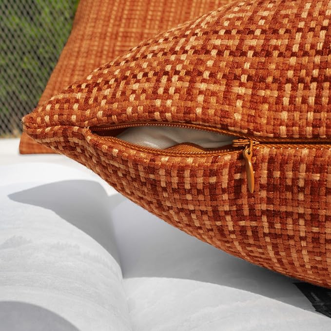 Kevin Textile Outdoor Waterproof Throw Pillow Covers 14x24 Inch Pack of 2 Woven Faux Linen Farmhouse Decorative Water Resistant Lumbar Cushion Covers for Tent Patio Garden Couch Sofa Burnt Orange