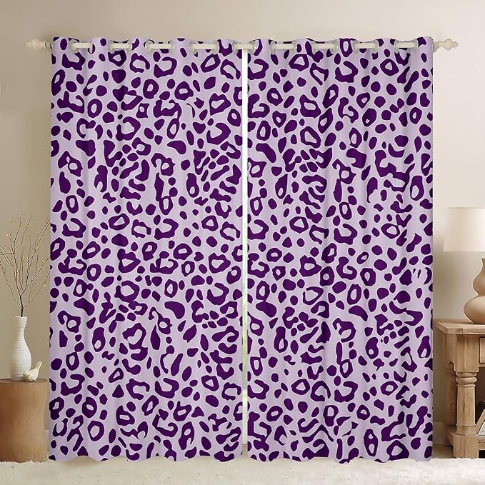 Feelyou Cute Leopard Room Darkening Blackout Curtain Cheetah Curtains for Bedroom Living Room Boys Girls Purple Animal Print Blackout Curtains (2 Panels, 38 x 54 Inch) Safari Window Treatments
