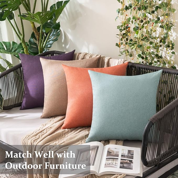 MIULEE Pack of 2 Decorative Outdoor Solid Waterproof Throw Pillow Covers Spring Faux Linen Garden Farmhouse Cushion Cases for Summer Patio Tent Balcony Couch Sofa 18x18 Inch Teal
