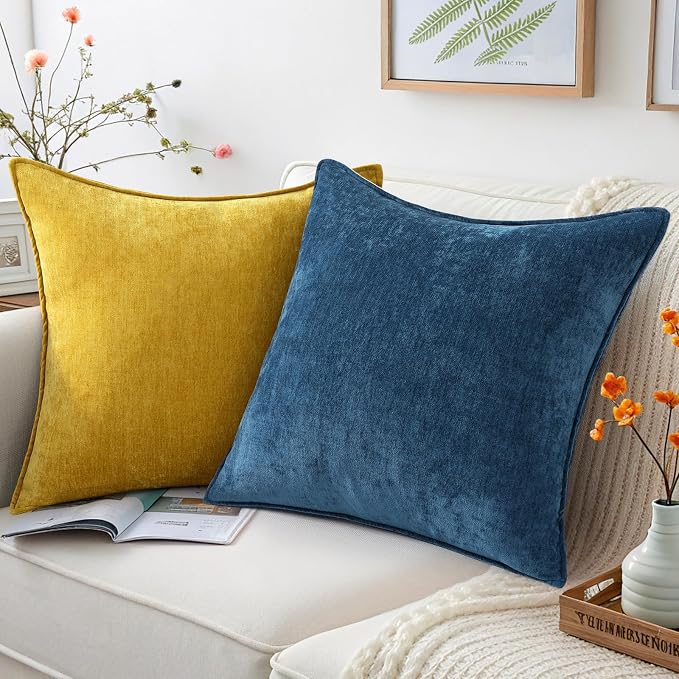 decorUhome Fall Couch Throw Pillow Covers 16x16 Set of 2, Decorative Soft Velvet Modern Cozy Chenille Pillow Cases with Elegant Design for Sofa Bed Living Room Home Decor, Poseidon