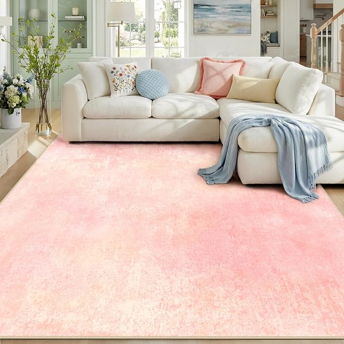 RELEANY Washable Area Rugs 8'x10' Non-Slip Modern Abstract Soft for Living Room Entryway Bedroom Kitchen, Print Pattern, Light Pink