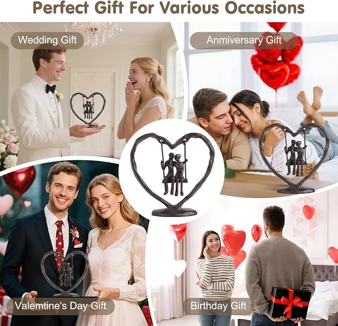 Iron Anniversary Wedding Gifts for Wife/Her/Him/Husband,Wedding Gifts for Couples,Birthday/Valentine's Day/6th Anniversary Keepsake,Handcrafted Iron Couple Statue Decor,Heart Sculpture/Figurine