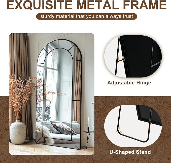 Wall Mirror,Full Length Floor, Window Pane Mirror for Living Room Decor, Decorative Wall Art, Large Wall for Bedroom, Hallway, Living Room Arch-65"X28"