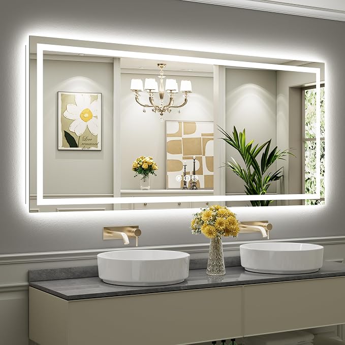 Briivue 77x36 Inch LED Bathroom Mirror with Lights, Backlit & Front Lit, Anti-Fog Lighted Bathroom Vanity Mirror for Wall, Memory Function, Dimmable, HD Tempered Glass, Shatter-Proof