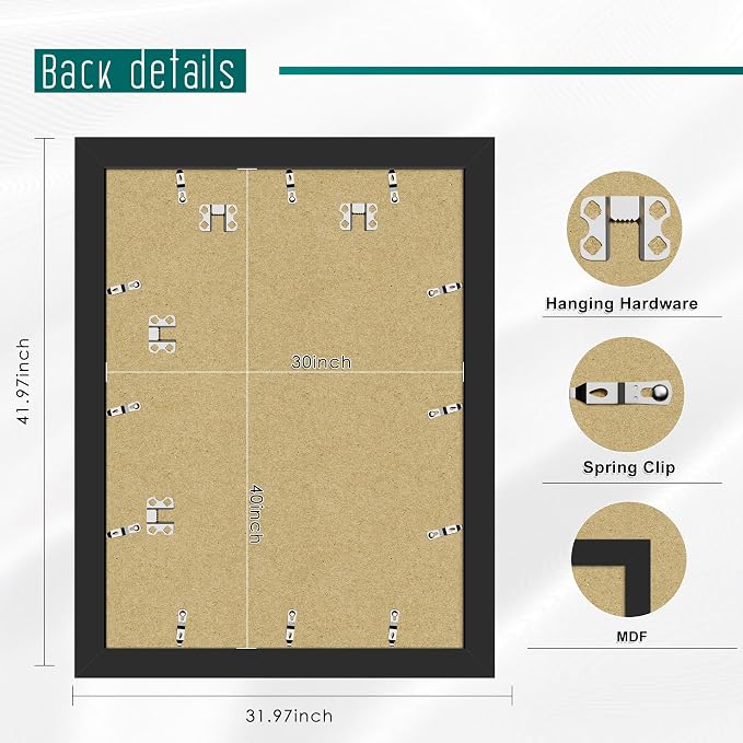 Picrit 30x40 Picture Frame 3 Pack, Black Poster Frame, Display Poster 24 x 36 with Mat or 30 x 40 without Mat for Horizontal or Vertical Wall Mounting